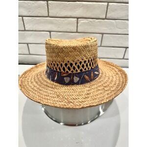 Summer Club Mens Straw Hat Wide Brim Fishing Fly Pattern Band Sun Protection